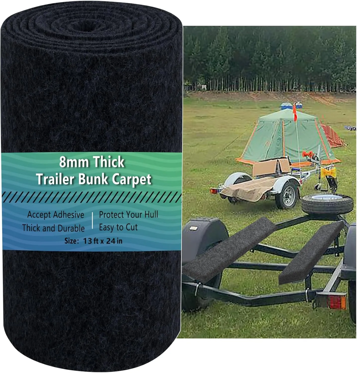 13Ftx 24In Boat Trailer Bunk Carpet,Bunk Carpets for Boat Trailers,Marine Boat Trailer Carpets,8mm Thickness Trailer Carpet,Jet Ski Bunks, Boat Trailer Bunks(Black)