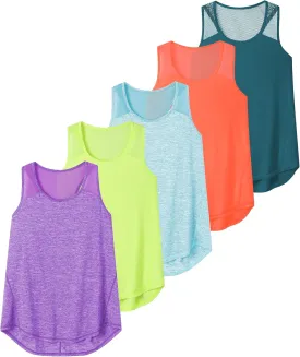 Aeuui 5 Pack Womens Workout Tops Mesh Racerback Tank Tops Sleeveless Athletic Gym Yoga Shirts