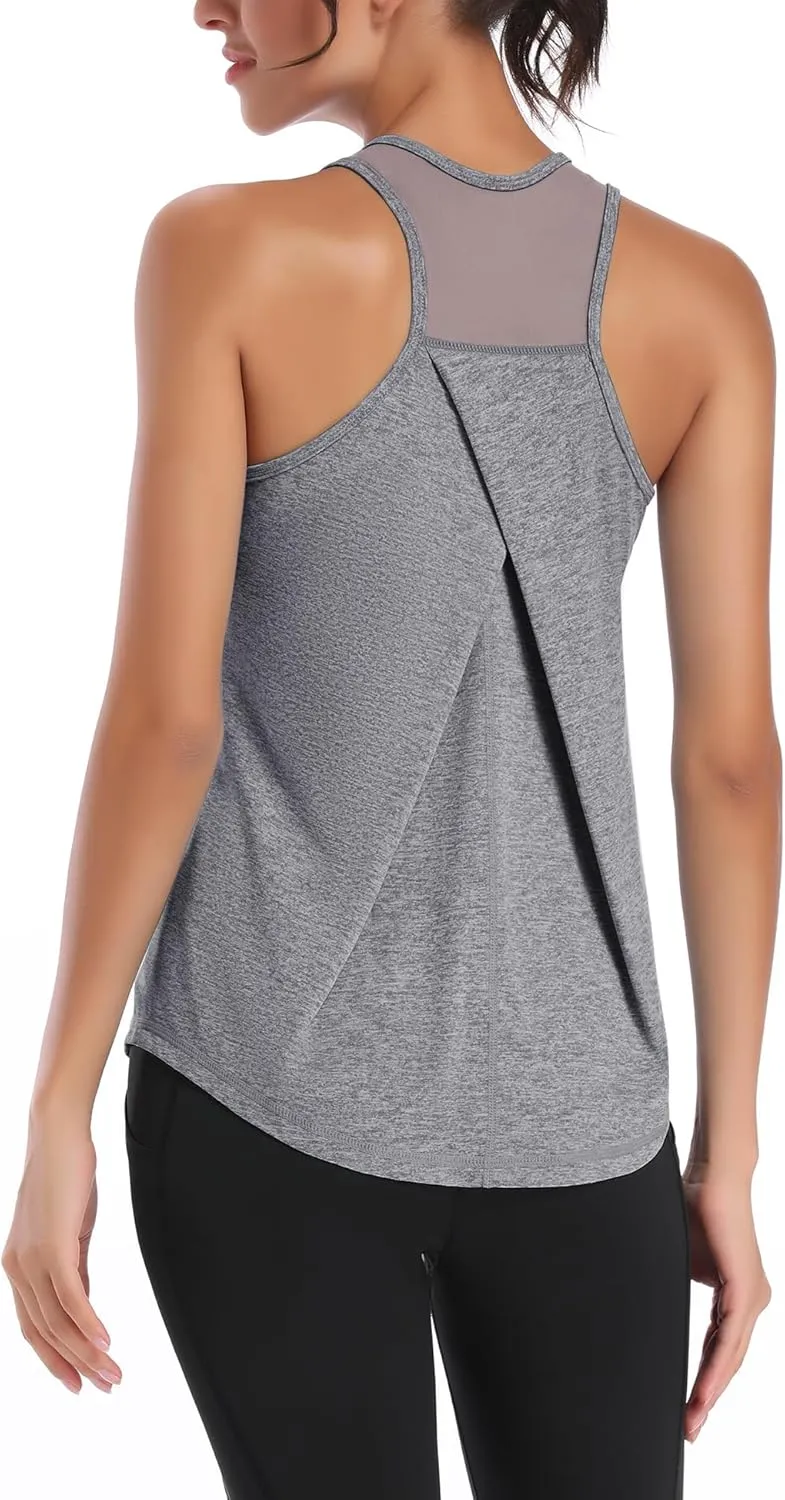 Aeuui 5 Pack Womens Workout Tops Mesh Racerback Tank Tops Sleeveless Athletic Gym Yoga Shirts