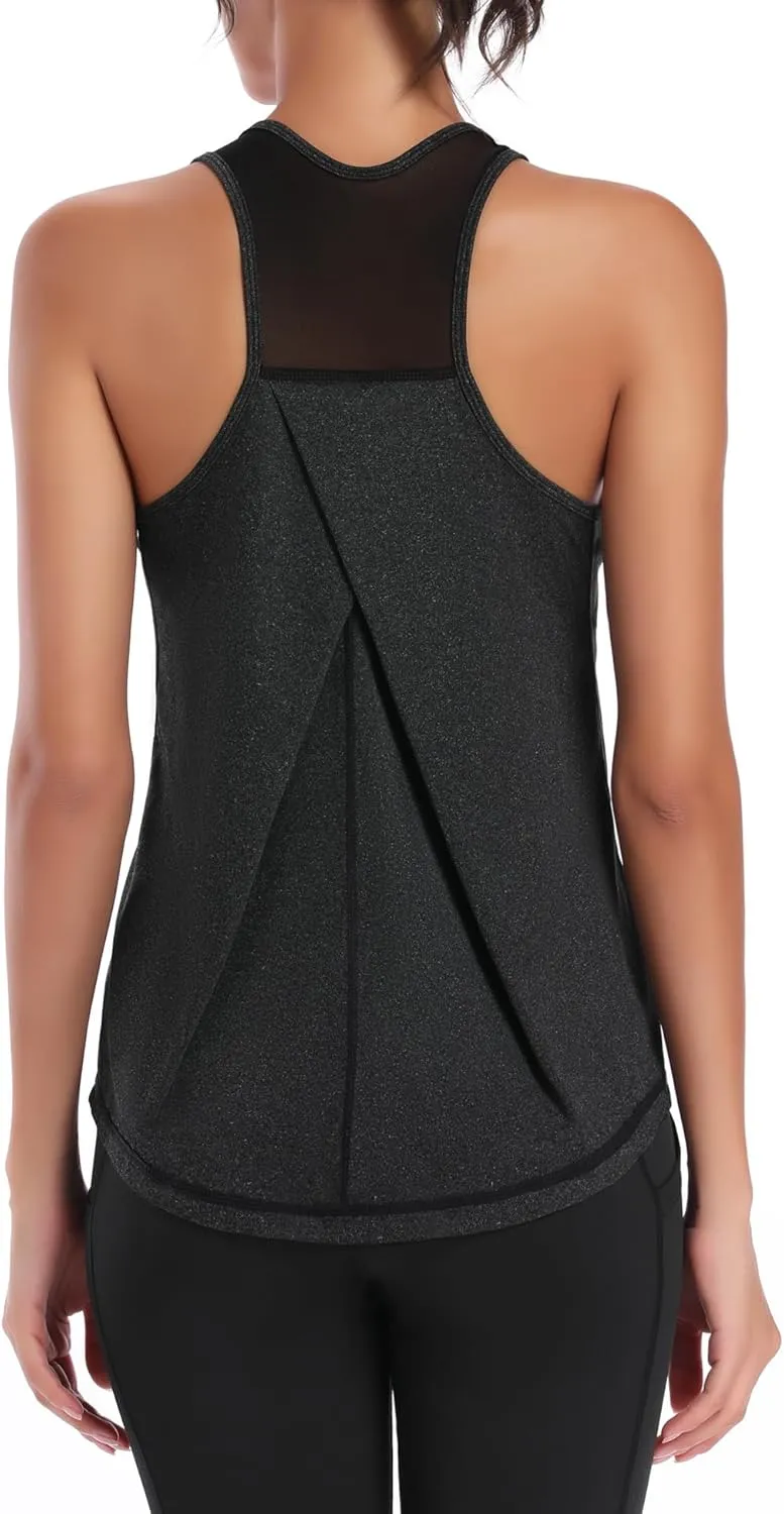 Aeuui 5 Pack Womens Workout Tops Mesh Racerback Tank Tops Sleeveless Athletic Gym Yoga Shirts