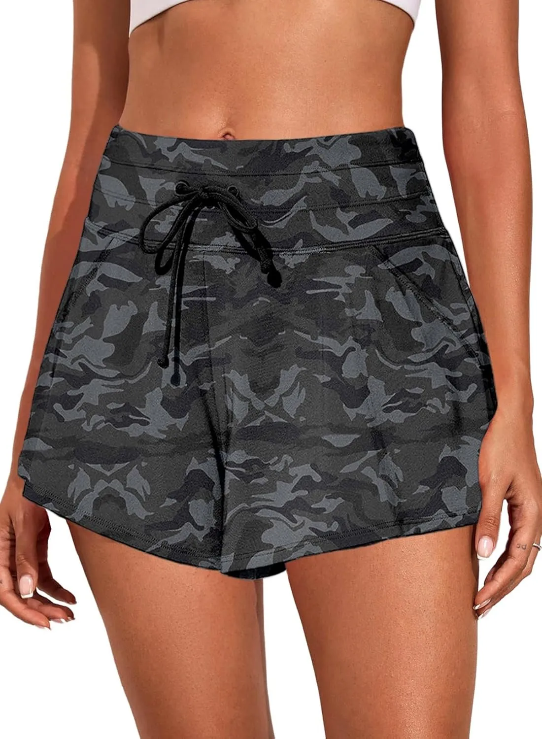Aleumdr Women's 3" Swim Board Shorts Tummy Control Swim Bottom High Waisted Quick Dry Tankini Bottom with Pockets