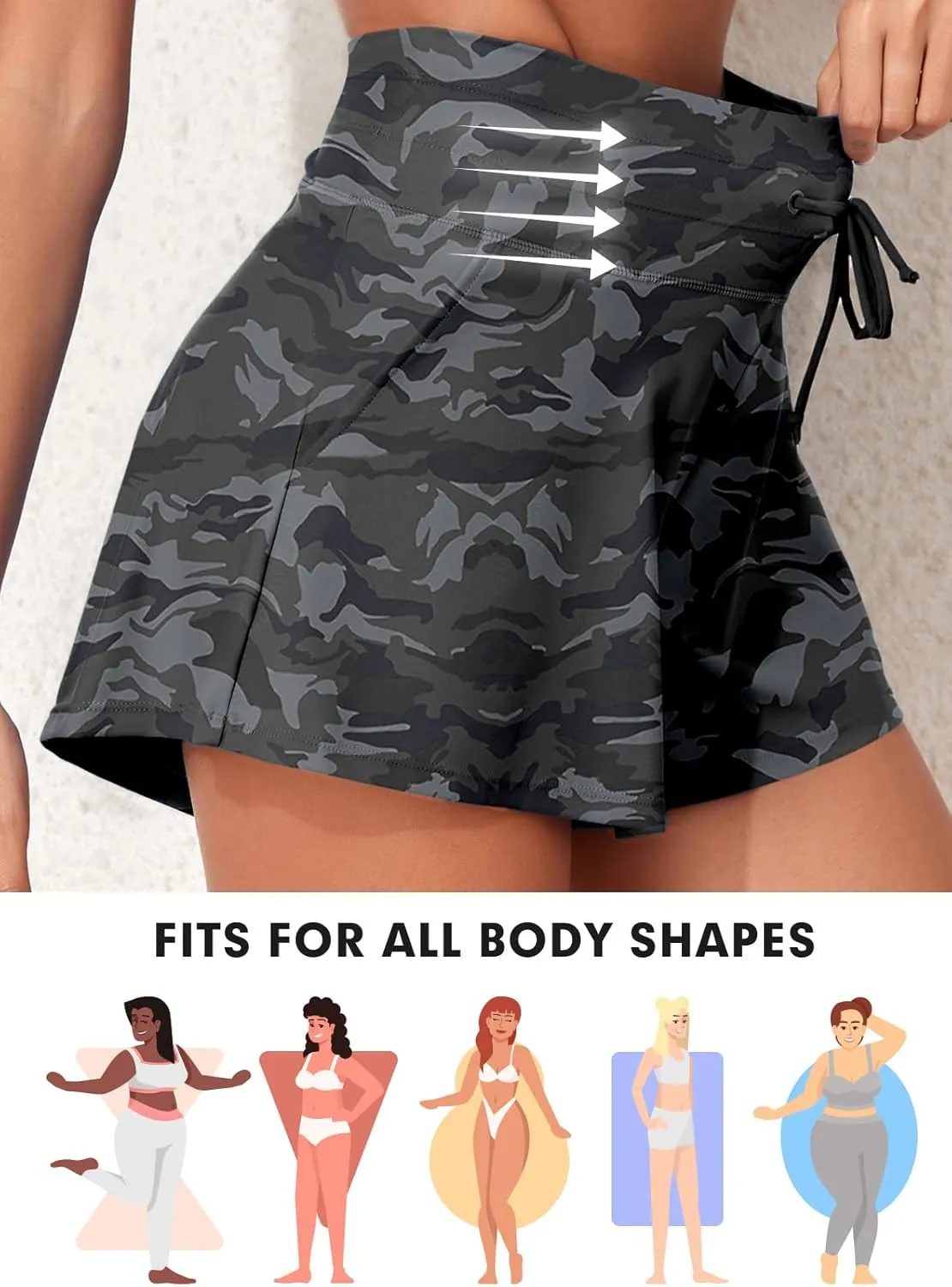 Aleumdr Women's 3" Swim Board Shorts Tummy Control Swim Bottom High Waisted Quick Dry Tankini Bottom with Pockets