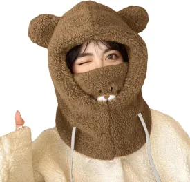 ANKOMINA Winter Cute Bear Ear Warm Hat Women Plush Earflap Beanie Hat Kids Girls Windproof Skull Cap