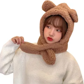 ANKOMINA Winter Cute Bear Ear Warm Hat Women Plush Earflap Beanie Hat Kids Girls Windproof Skull Cap