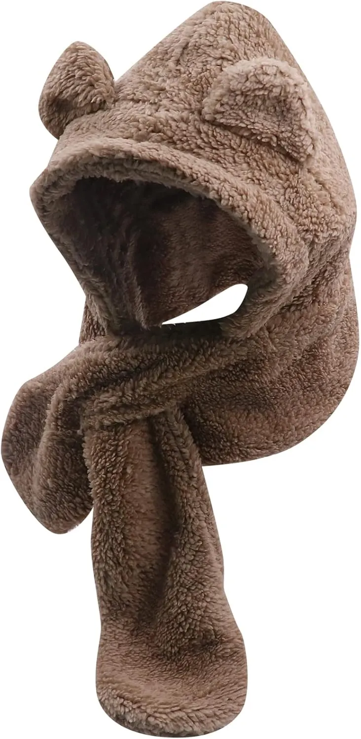 ANKOMINA Winter Cute Bear Ear Warm Hat Women Plush Earflap Beanie Hat Kids Girls Windproof Skull Cap