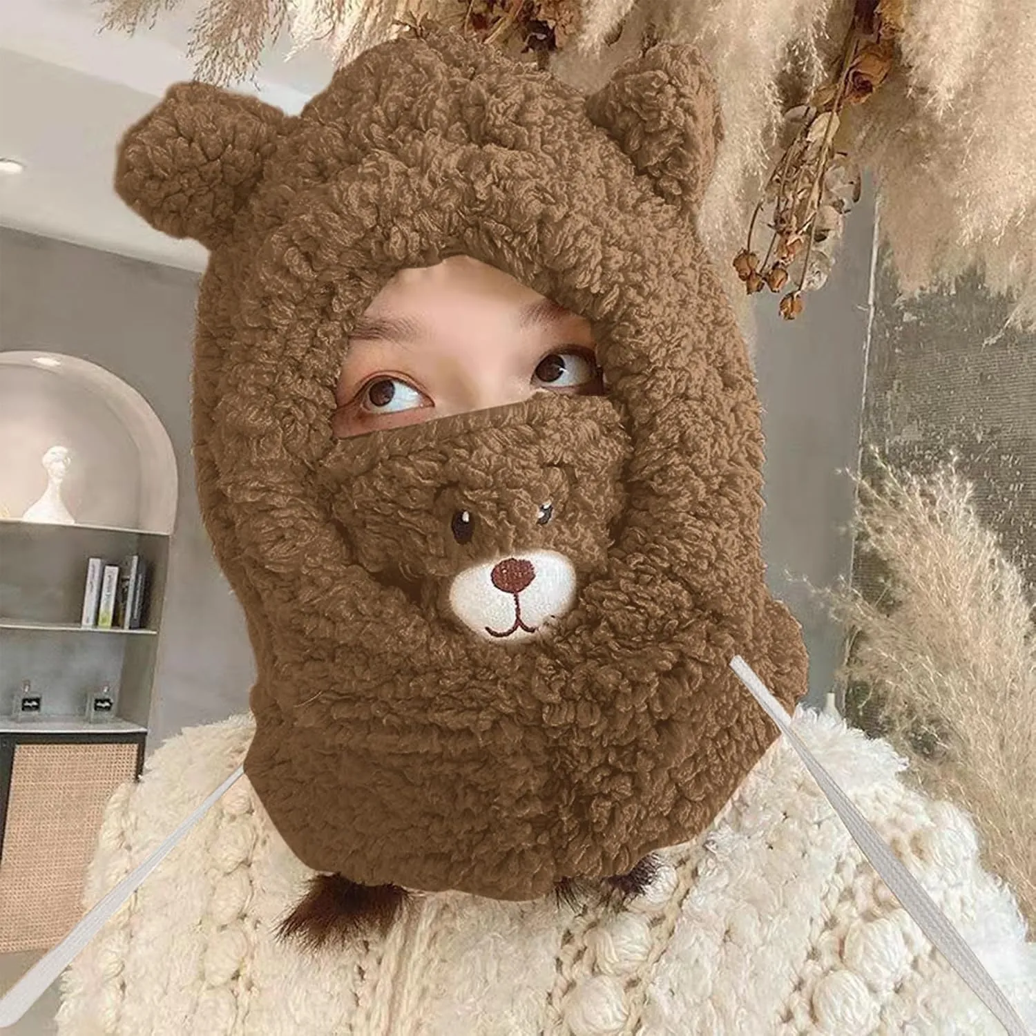 ANKOMINA Winter Cute Bear Ear Warm Hat Women Plush Earflap Beanie Hat Kids Girls Windproof Skull Cap