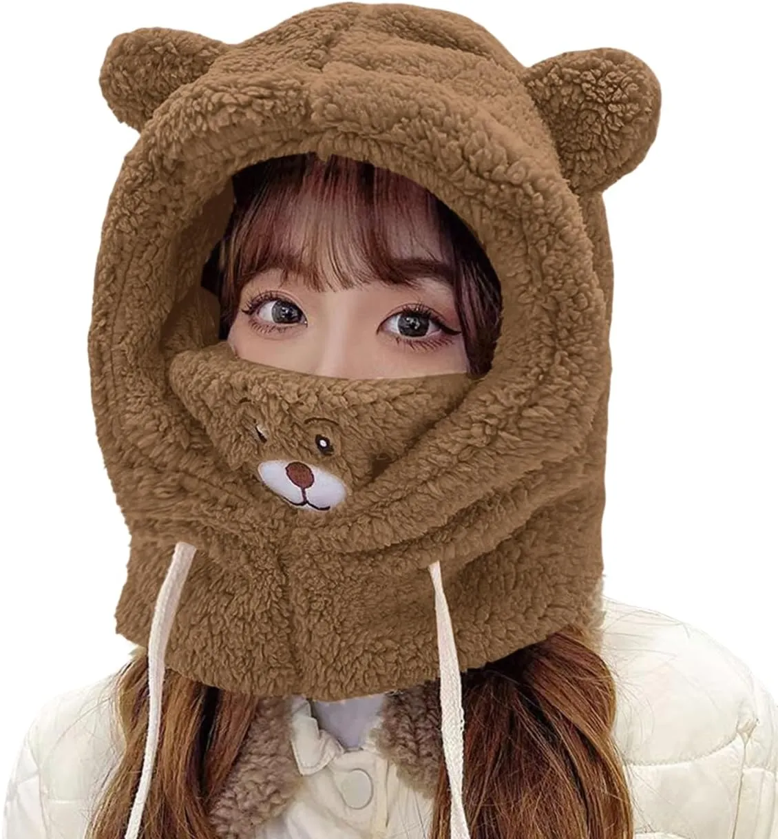 ANKOMINA Winter Cute Bear Ear Warm Hat Women Plush Earflap Beanie Hat Kids Girls Windproof Skull Cap