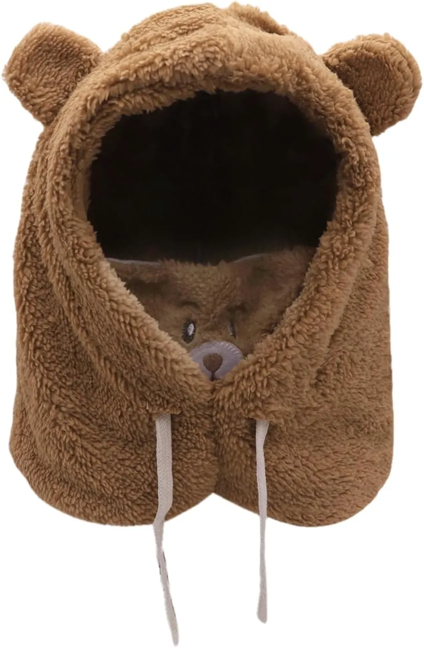 ANKOMINA Winter Cute Bear Ear Warm Hat Women Plush Earflap Beanie Hat Kids Girls Windproof Skull Cap