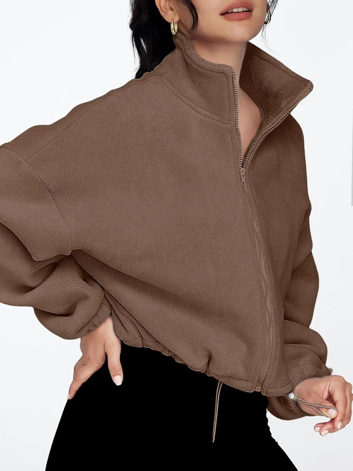 AUTOMET Womens Fleece Jackets Zip Up Oversized Sweatshirts Winter Clothes Long Sleeve Crop Sherpa Fall Outfits Fashion
