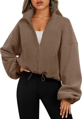 AUTOMET Womens Fleece Jackets Zip Up Oversized Sweatshirts Winter Clothes Long Sleeve Crop Sherpa Fall Outfits Fashion