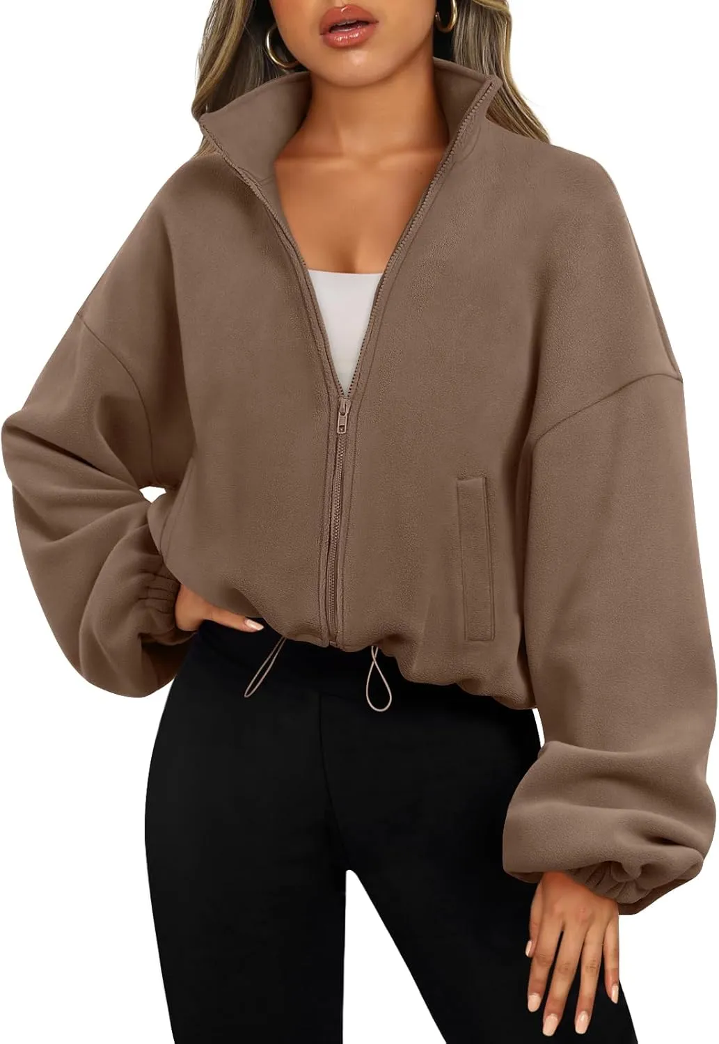 AUTOMET Womens Fleece Jackets Zip Up Oversized Sweatshirts Winter Clothes Long Sleeve Crop Sherpa Fall Outfits Fashion