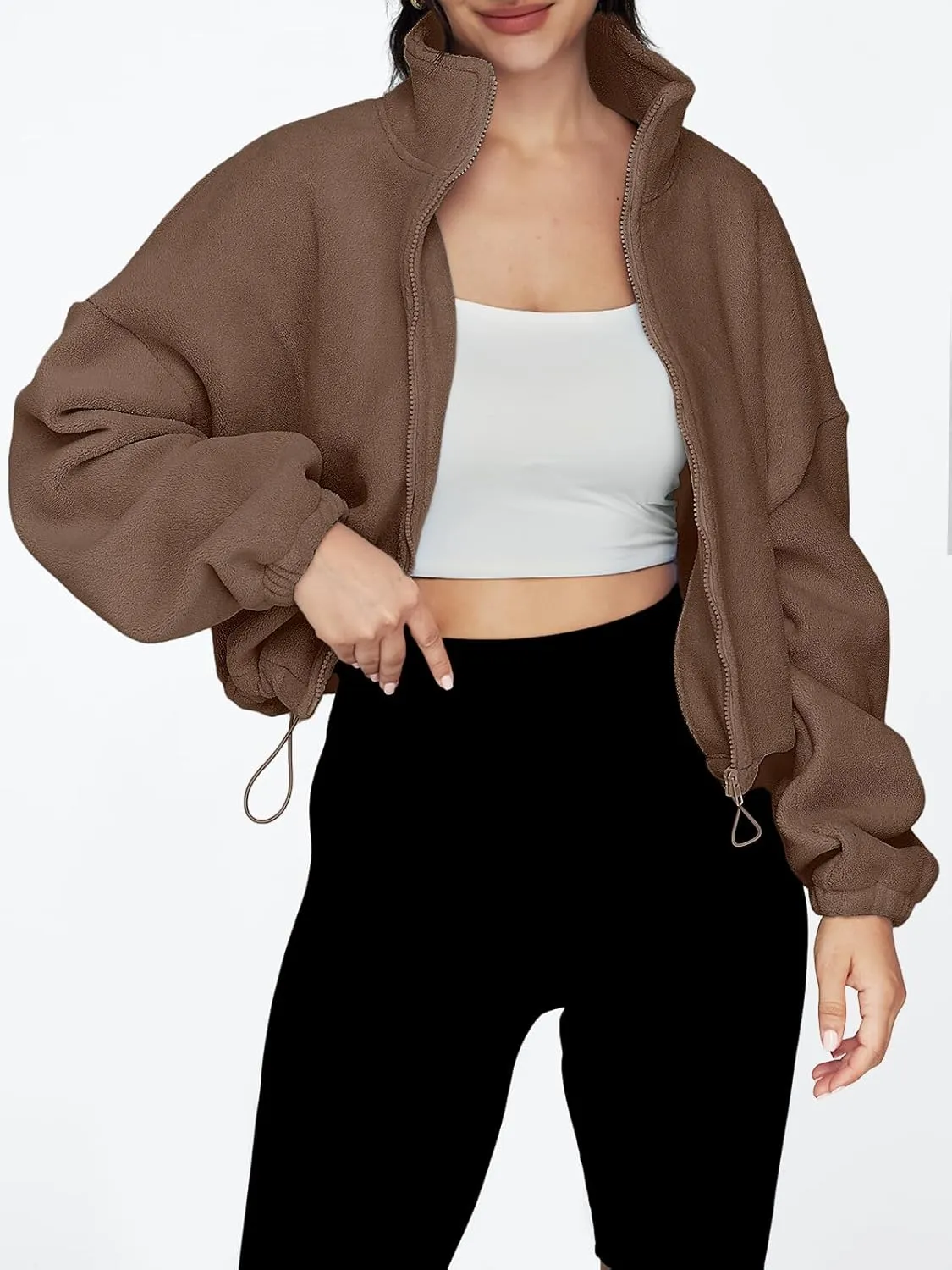 AUTOMET Womens Fleece Jackets Zip Up Oversized Sweatshirts Winter Clothes Long Sleeve Crop Sherpa Fall Outfits Fashion