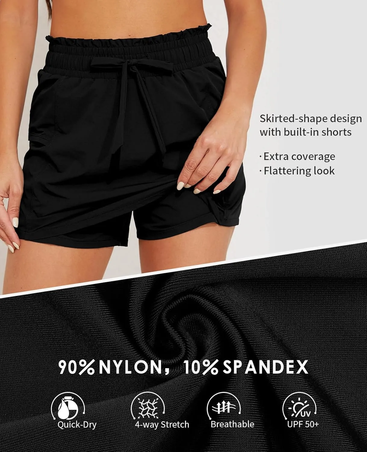 beautyin Womens Swim Shorts High Waisted Swimming Bottoms with Side Pockets