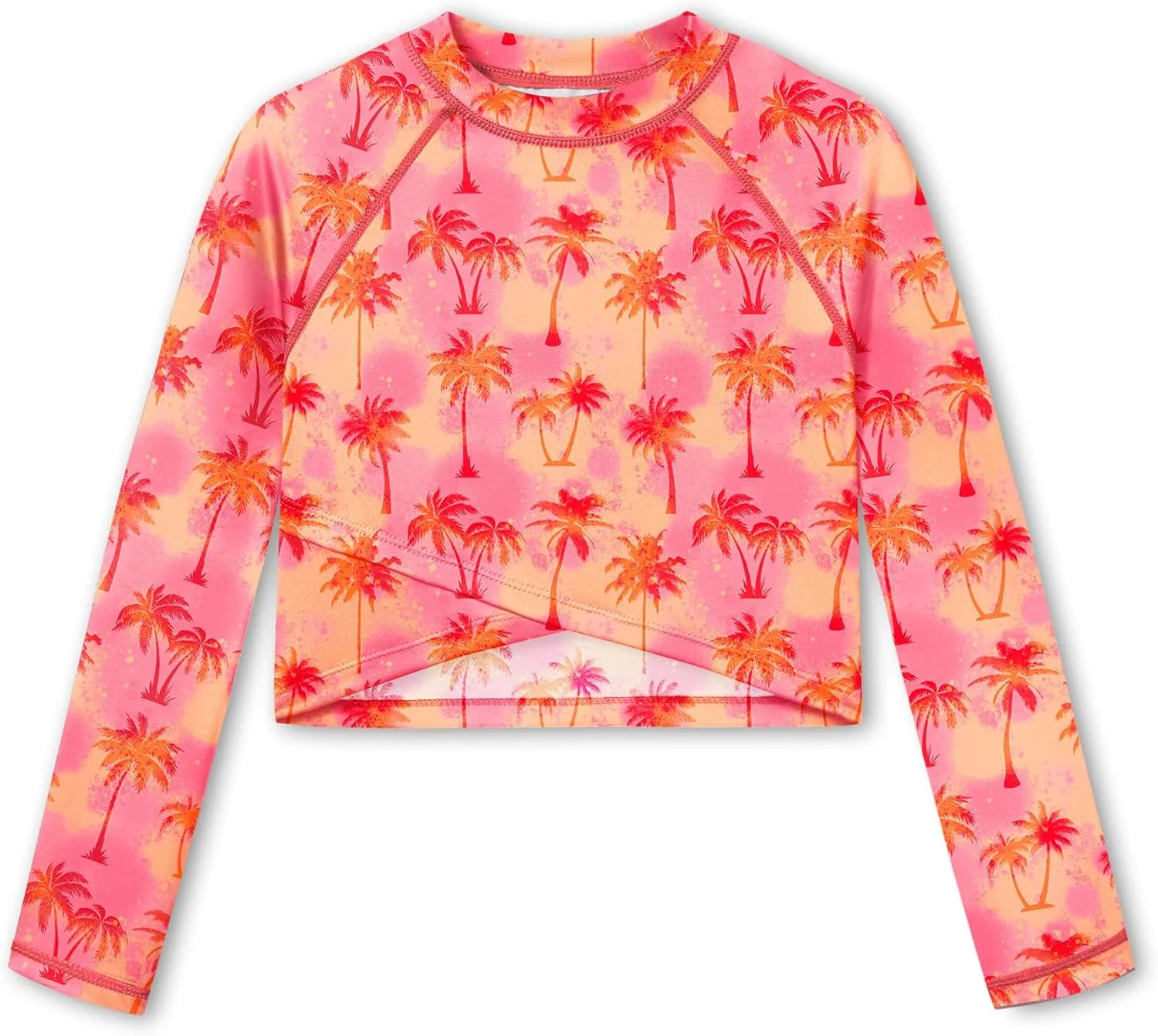 BesserBay Girls UPF 50  Long Sleeve Mock Neck Crossover Hem Swim Crop Top 4-12 Years