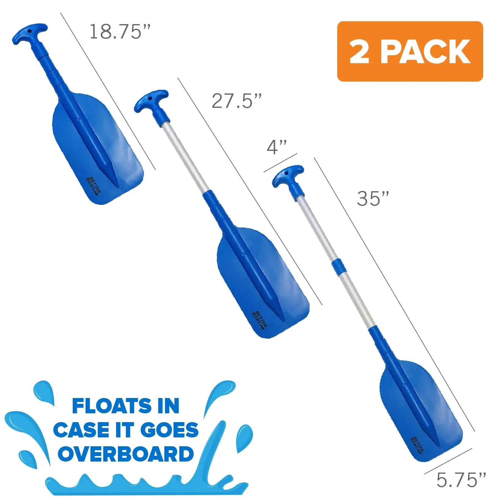 Boat Paddle Telescoping Plastic Collapsible Oar Kayak Jet Ski Tube Rafting and Miniature Mini Canoe Paddles Small Tubing Floats Oars Row and Safety Boat Accessories for Kids and Adults - 2PK