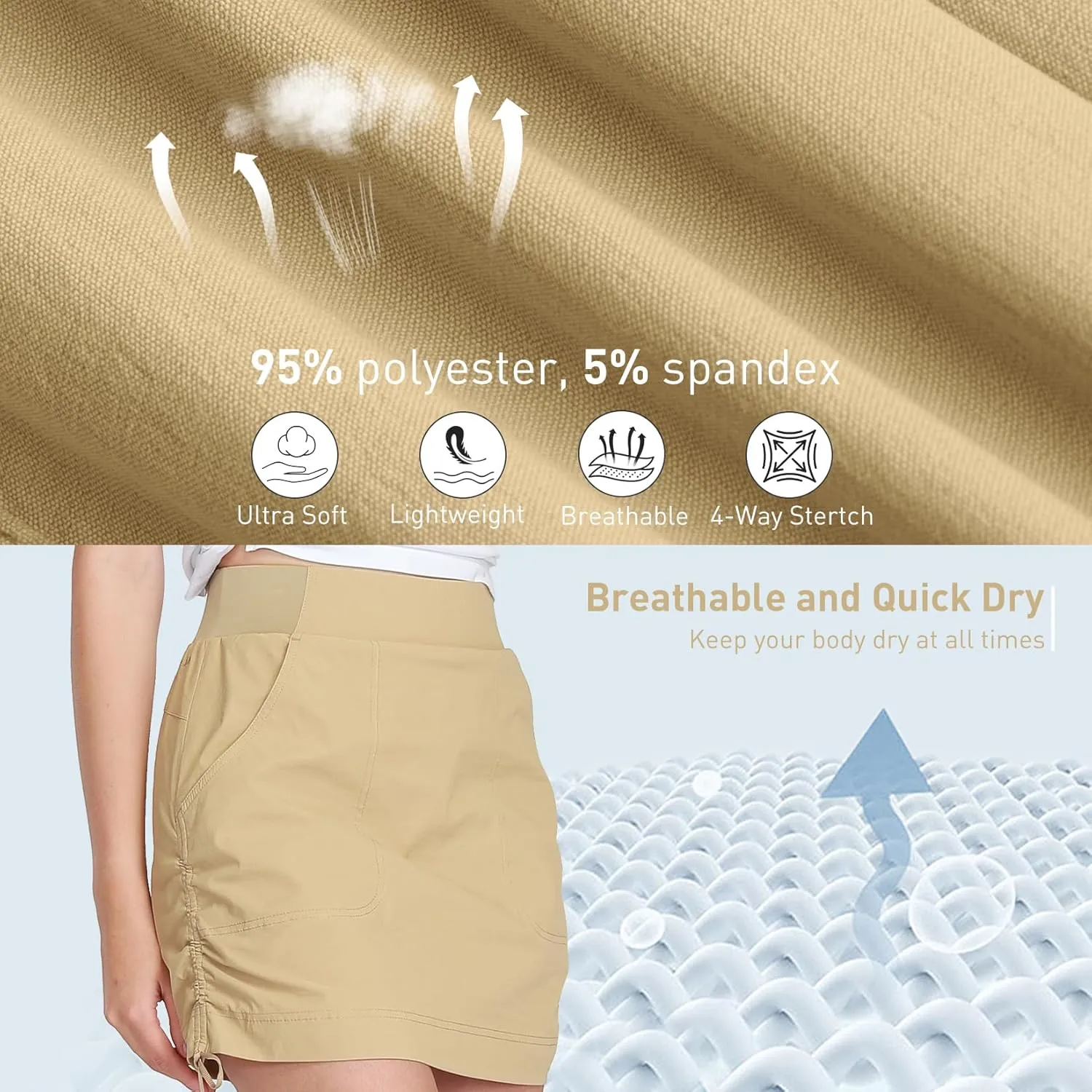 CAMEL CROWN Women's Skorts Golf Casual Tennis Skirts Tummy Control UPF 50  Quick Dry Skirt with Pockets Active