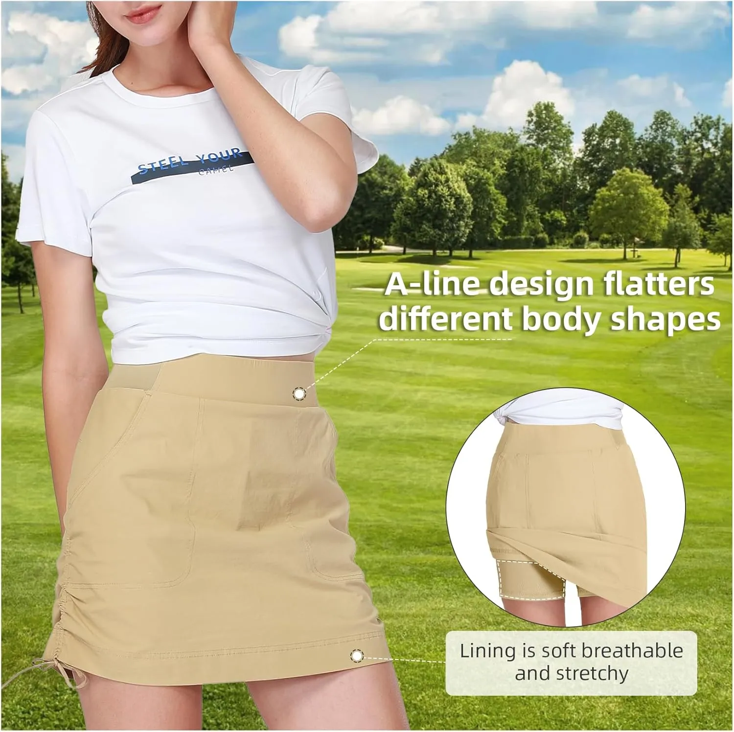 CAMEL CROWN Women's Skorts Golf Casual Tennis Skirts Tummy Control UPF 50  Quick Dry Skirt with Pockets Active