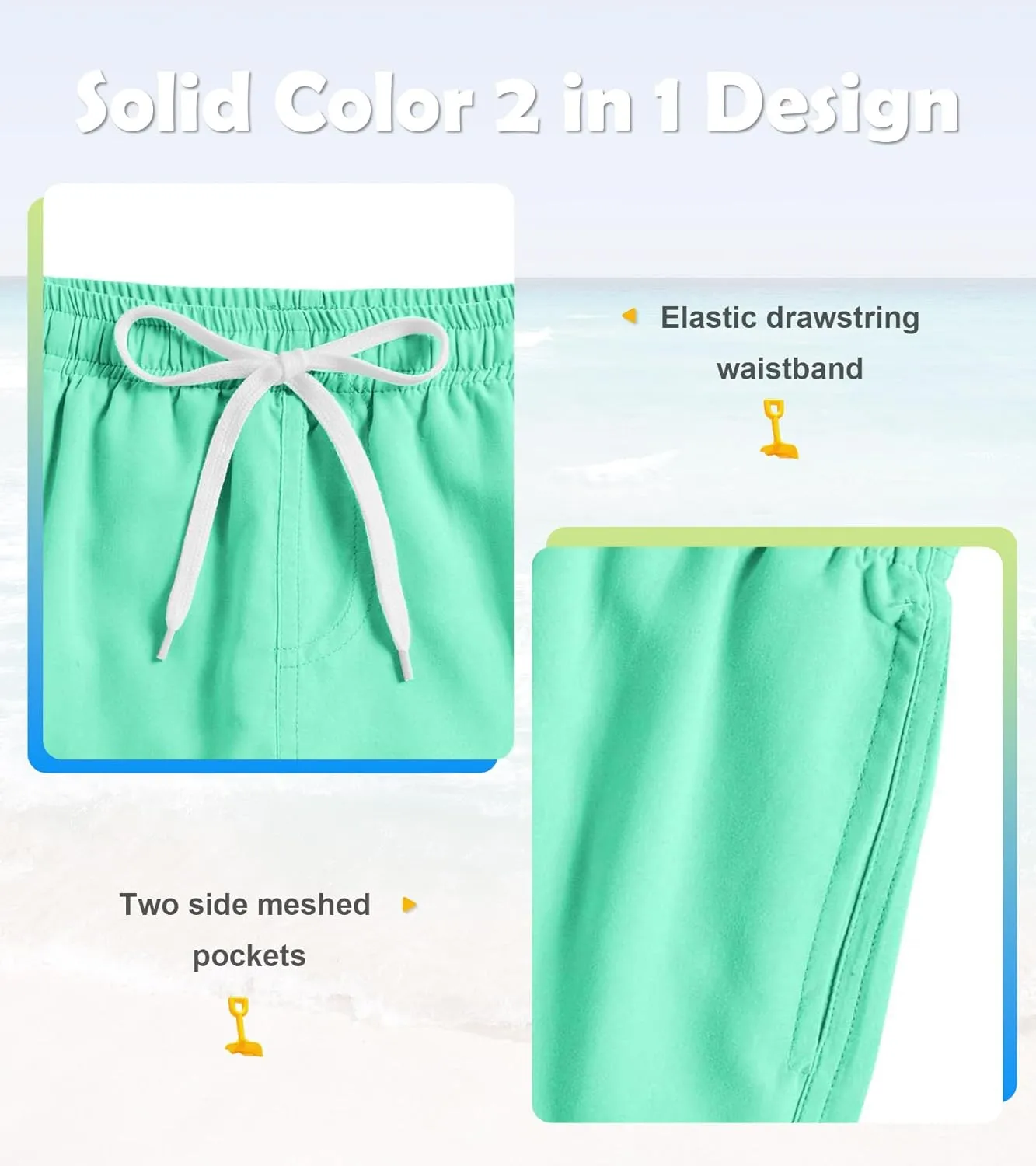 Cozople 7-20T Boys Swim Trunks with Compression Liner Solid Color Bathing Suit Quick Dry Swim Shorts Swimwear