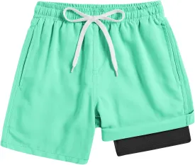 Cozople 7-20T Boys Swim Trunks with Compression Liner Solid Color Bathing Suit Quick Dry Swim Shorts Swimwear