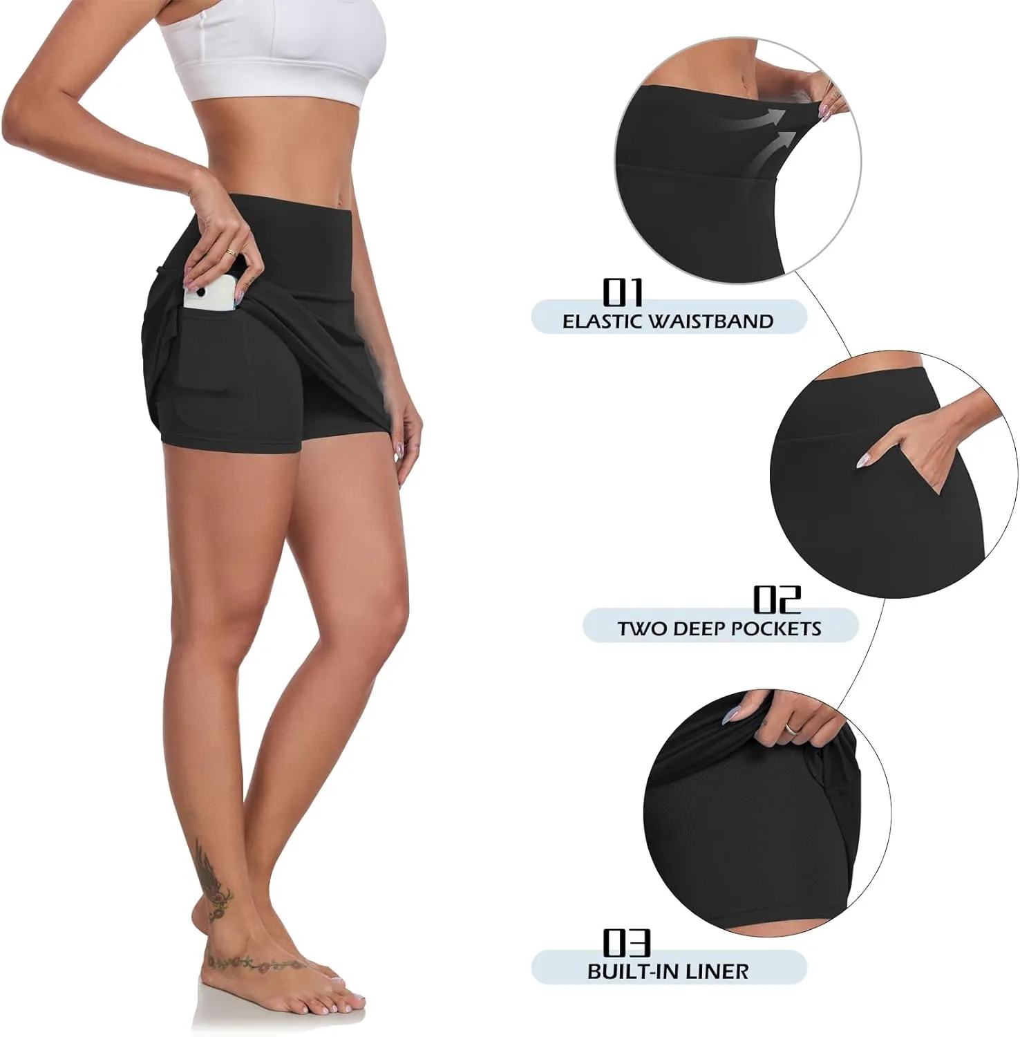 DAYOUNG Women's High Waisted Swim Skirt Tummy Control Board Shorts with Pocket Beach Bottoms with Liner