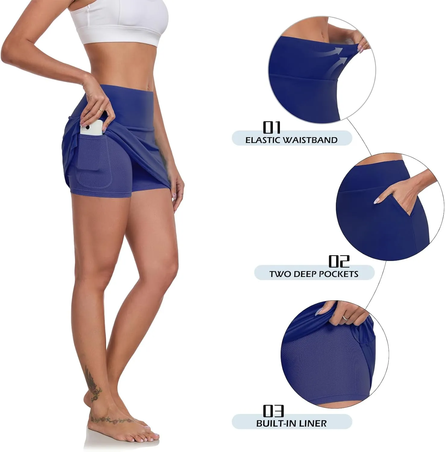 DAYOUNG Women's High Waisted Swim Skirt Tummy Control Board Shorts with Pocket Beach Bottoms with Liner