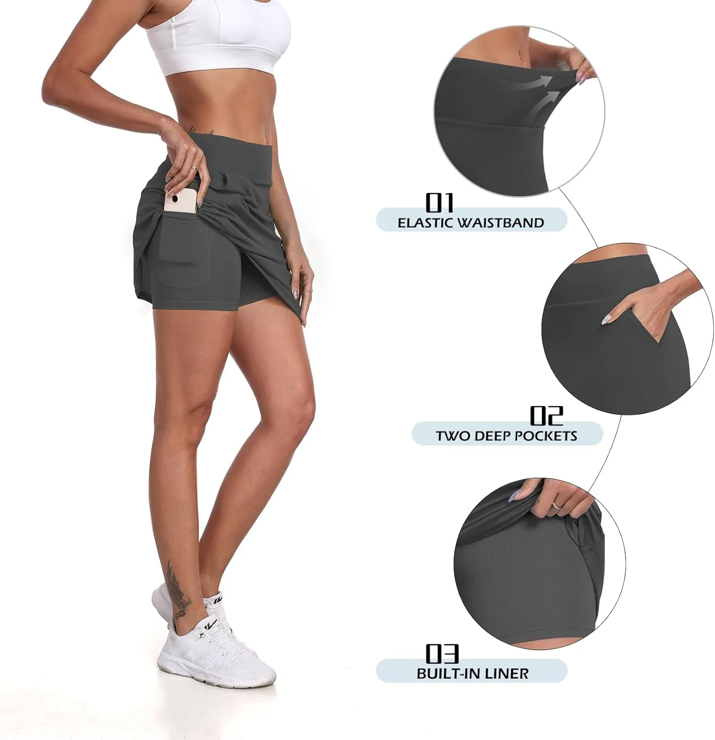 DAYOUNG Women's Swim Skirt with Pocket High Waisted Board Shorts Tummy Control Tennis Skorts Beach Bottoms with Liner