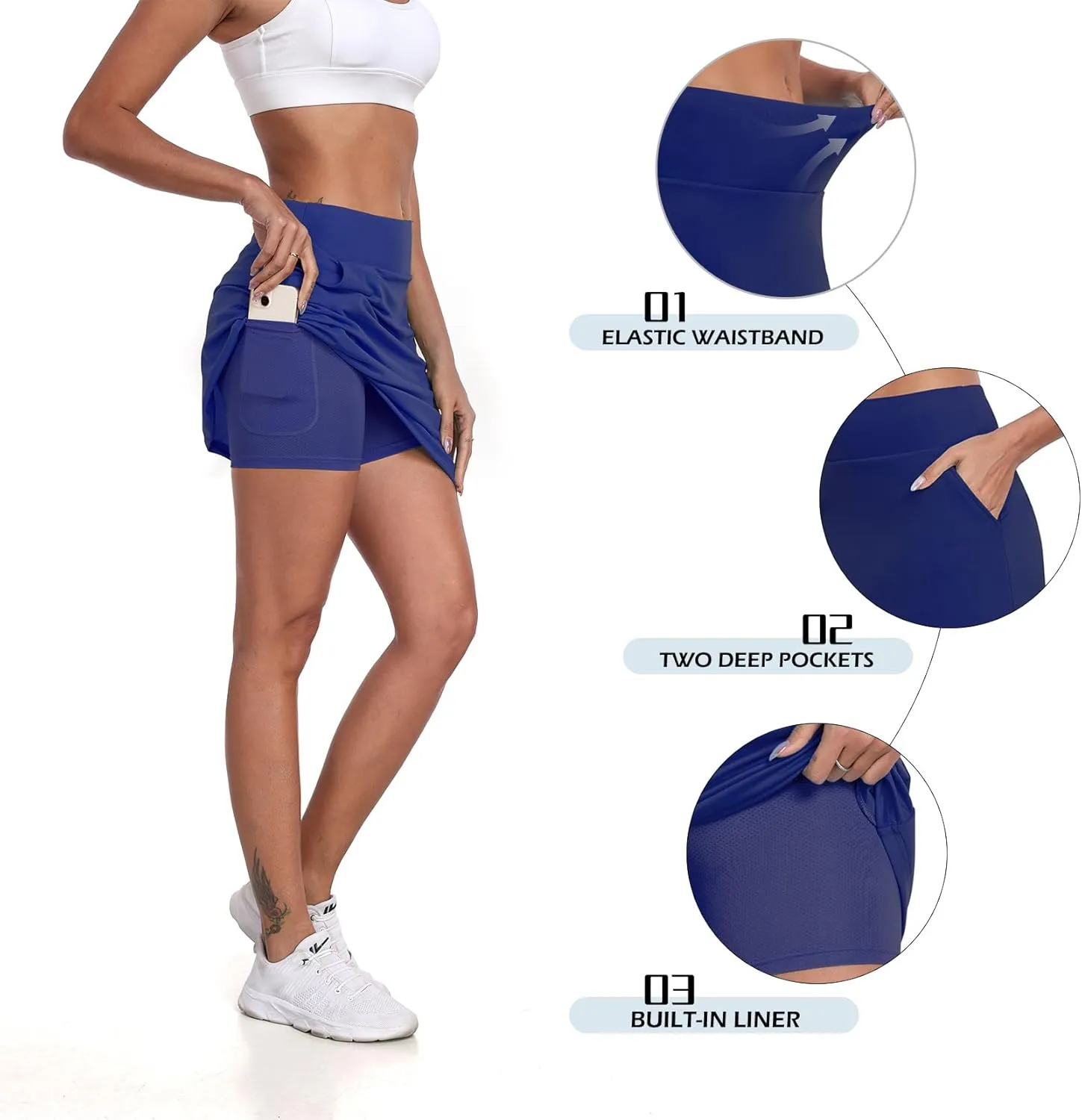 DAYOUNG Women's Swim Skirt with Pocket High Waisted Board Shorts Tummy Control Tennis Skorts Beach Bottoms with Liner