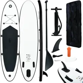 Enjoy Stability and Comfort with Inflatable Stand Up Paddle Board Set, Durable Puncture-Proof Design, Easy to Inflate and Transport, Black and White