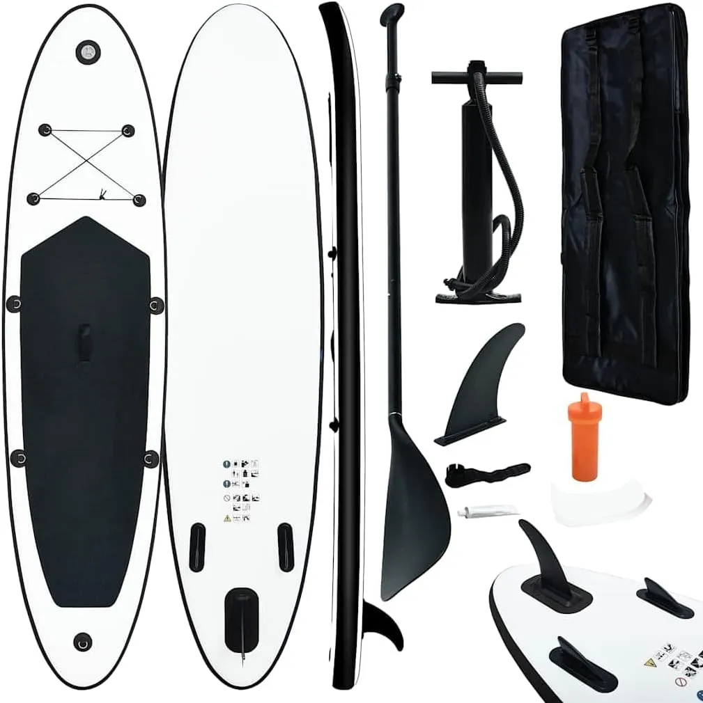 Enjoy Stability and Comfort with Inflatable Stand Up Paddle Board Set, Durable Puncture-Proof Design, Easy to Inflate and Transport, Black and White