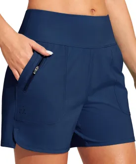 Heathyoga 5" Swim Board Shorts Women Strechy High Waisted Bathing Suits Bottoms Quick Dry UPF 50  Beach Shorts with Liner