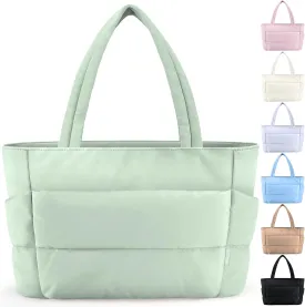 HOTOR Puffer Tote Bag for Women, Nurses - Multi-Pocket Lightweight Bag for Work - Quilted Handbag for Travel and Gym