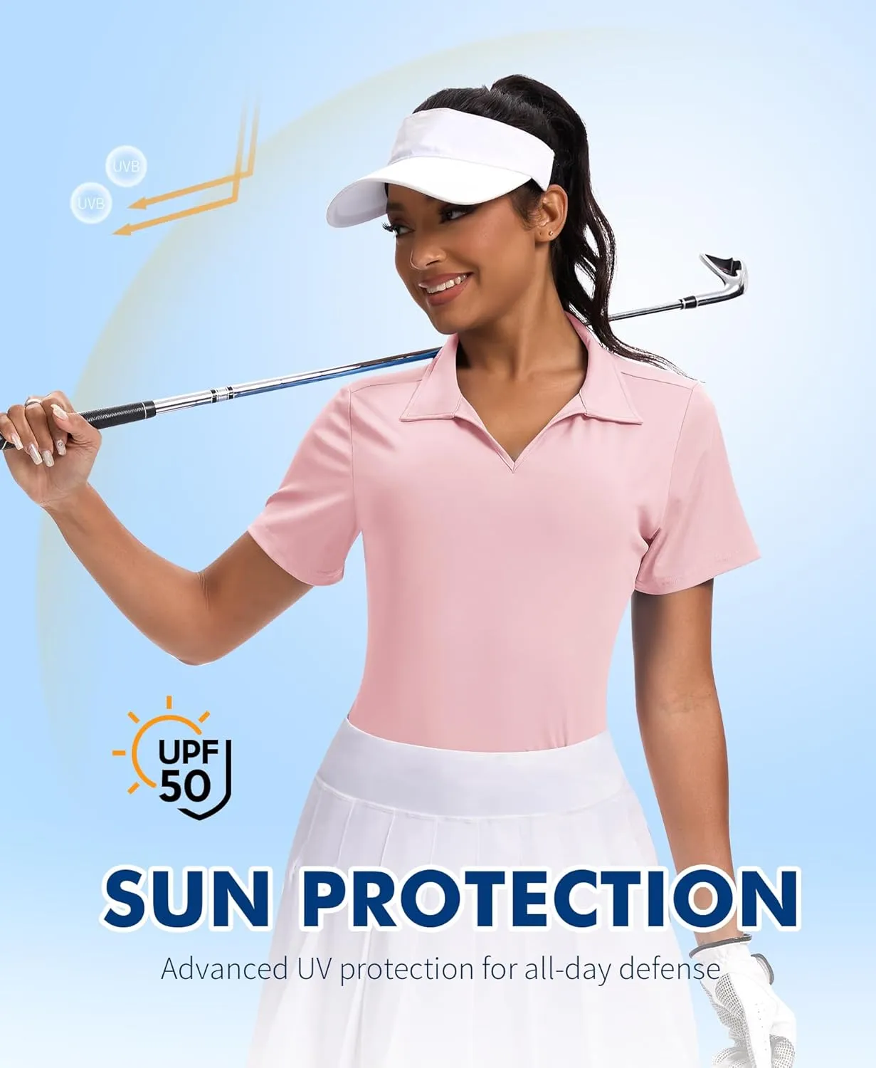 JoyGirl Womens Golf Shirts Polo Shirts Collared V-Neck Short Sleeve Tennis Shirt UPF 50  Quick Dry Moisture Wicking Golf Tops