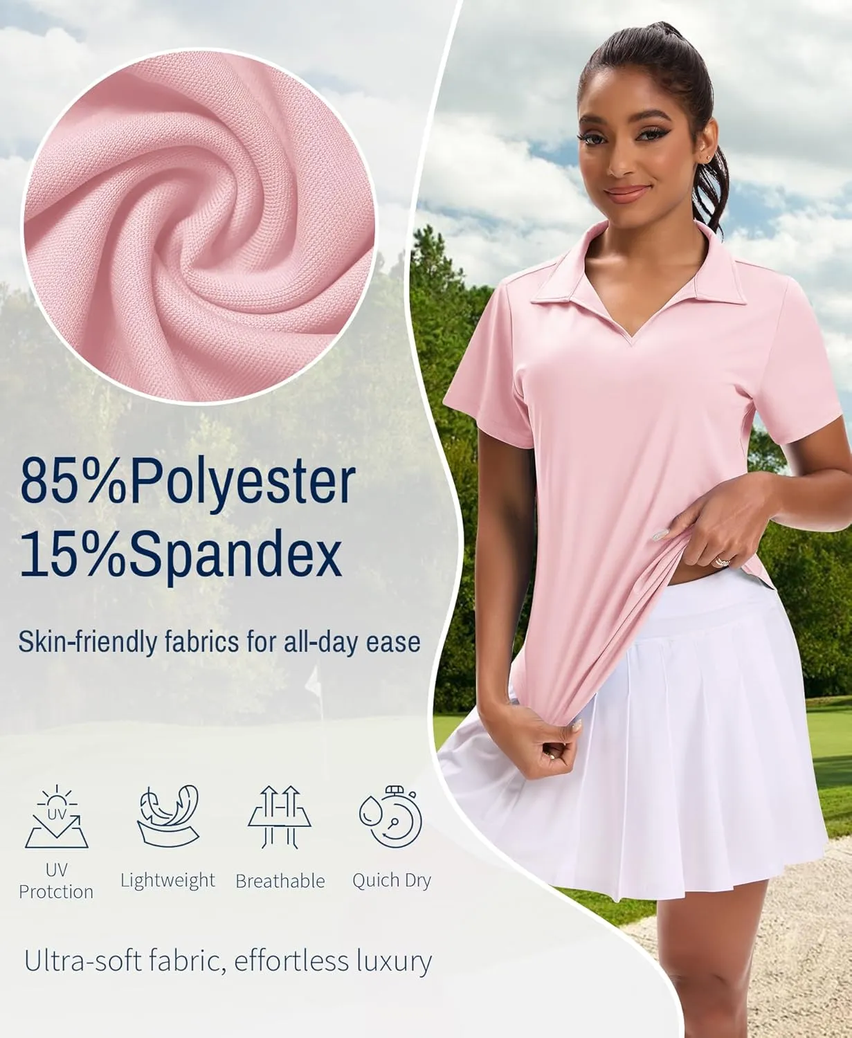 JoyGirl Womens Golf Shirts Polo Shirts Collared V-Neck Short Sleeve Tennis Shirt UPF 50  Quick Dry Moisture Wicking Golf Tops