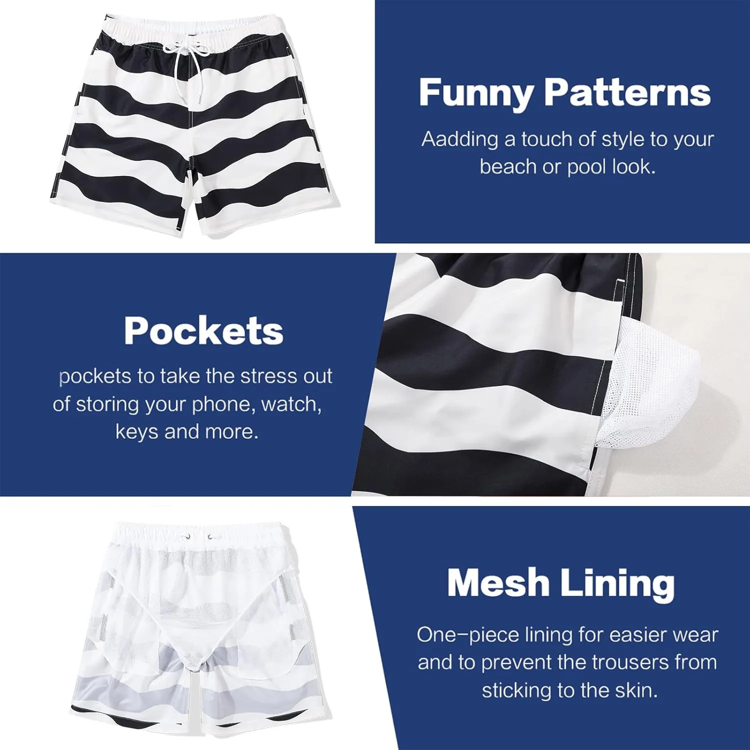 JOYSON Mens Swim Trunks Quick Dry 5 Inch Swim Shorts Bathing Suits with Mesh Lining Pockets
