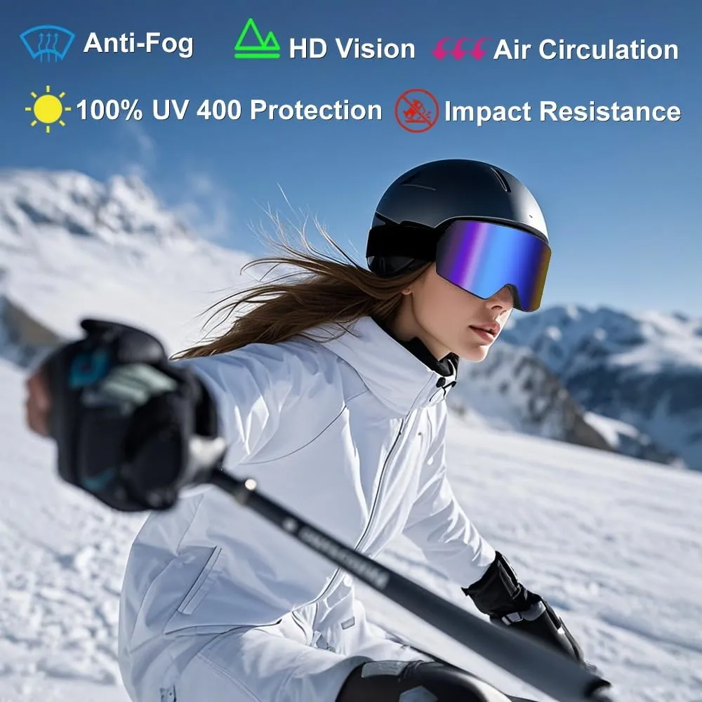 LESC Ski Goggles Anti-fog with UV400 Protection, HD OTG Design Snowboard Snow Skiing Goggles for Men Women Adult,Youth