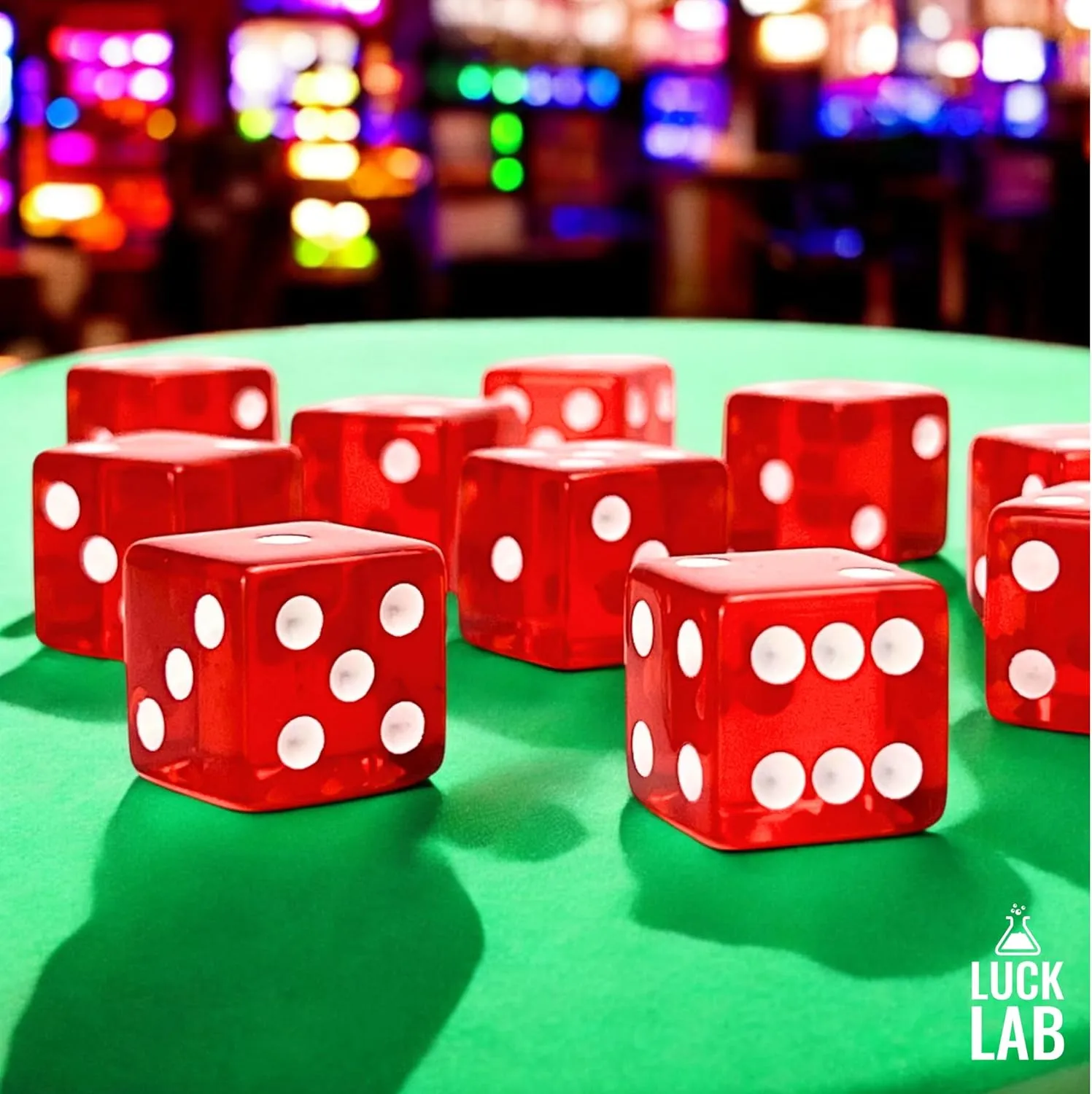Luck Lab 10 Piece 19 mm Dice Pack - Acrylic and Translucent D6 Dice, Square w/Rounded Edge for Casino, Craps, RPG MTG DND Dice Table Games and Board Games (Red)
