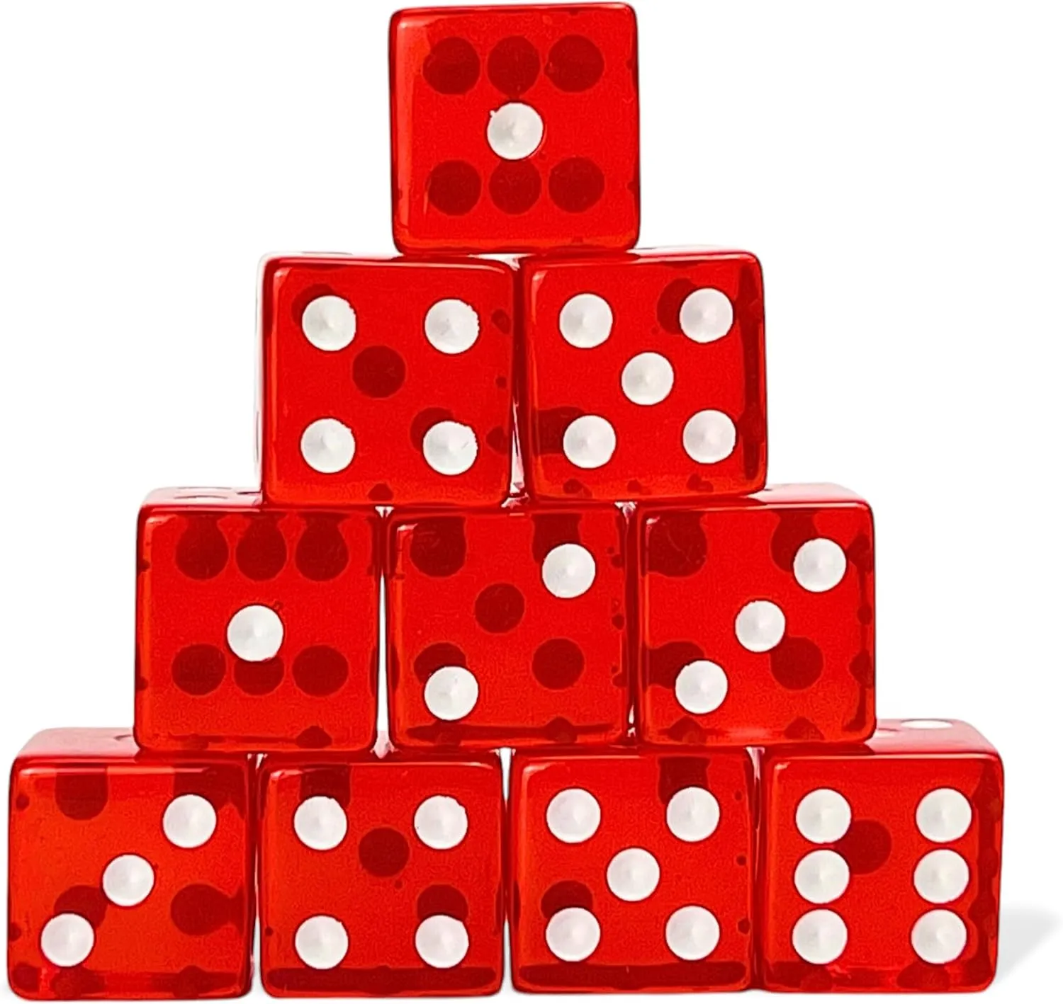 Luck Lab 10 Piece 19 mm Dice Pack - Acrylic and Translucent D6 Dice, Square w/Rounded Edge for Casino, Craps, RPG MTG DND Dice Table Games and Board Games (Red)