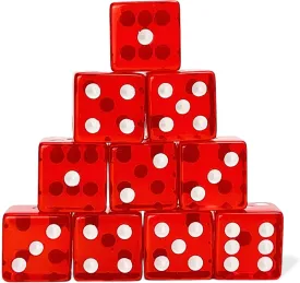 Luck Lab 10 Piece 19 mm Dice Pack - Acrylic and Translucent D6 Dice, Square w/Rounded Edge for Casino, Craps, RPG MTG DND Dice Table Games and Board Games (Red)