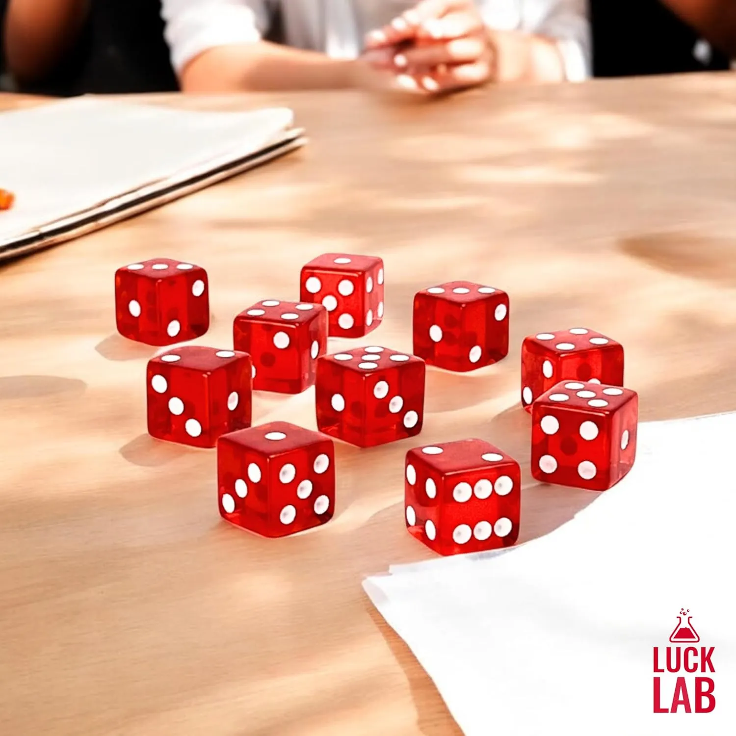 Luck Lab 10 Piece 19 mm Dice Pack - Acrylic and Translucent D6 Dice, Square w/Rounded Edge for Casino, Craps, RPG MTG DND Dice Table Games and Board Games (Red)