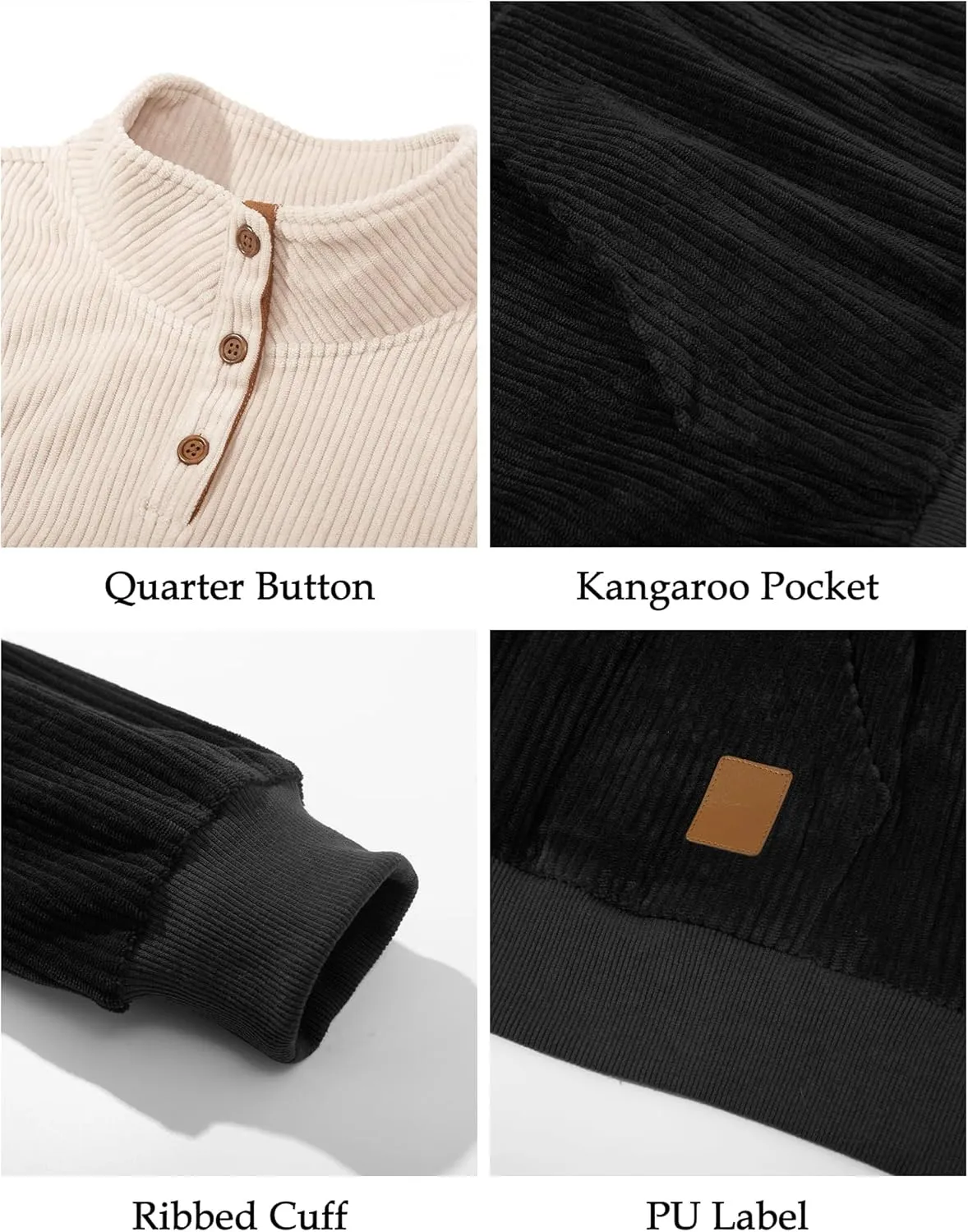 Men's Quarter Button Sweatshirts with Pocket Stand Collar Polo Pullover Sweater Long Sleeve Jacket Henley Waffle Knit Sweater