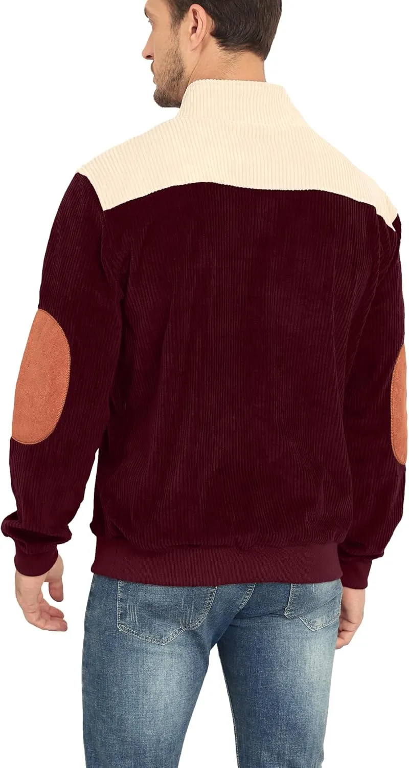 Men's Quarter Button Sweatshirts with Pocket Stand Collar Polo Pullover Sweater Long Sleeve Jacket Henley Waffle Knit Sweater