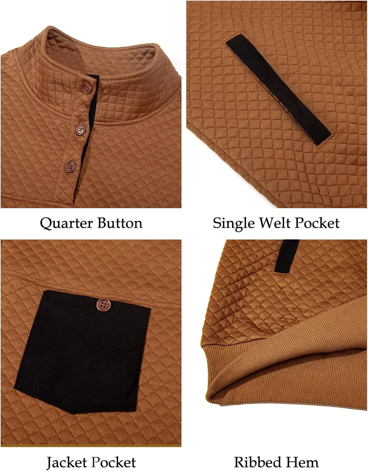 Men's Quarter Button Sweatshirts with Pocket Stand Collar Polo Pullover Sweater Long Sleeve Jacket Henley Waffle Knit Sweater
