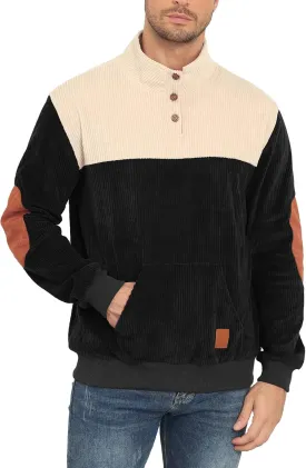 Men's Quarter Button Sweatshirts with Pocket Stand Collar Polo Pullover Sweater Long Sleeve Jacket Henley Waffle Knit Sweater