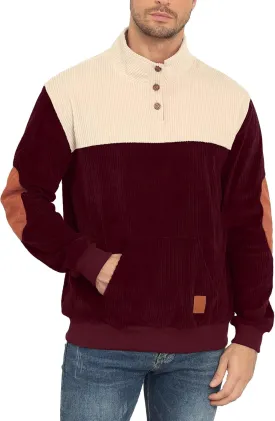 Men's Quarter Button Sweatshirts with Pocket Stand Collar Polo Pullover Sweater Long Sleeve Jacket Henley Waffle Knit Sweater