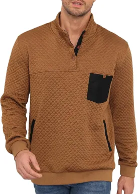 Men's Quarter Button Sweatshirts with Pocket Stand Collar Polo Pullover Sweater Long Sleeve Jacket Henley Waffle Knit Sweater