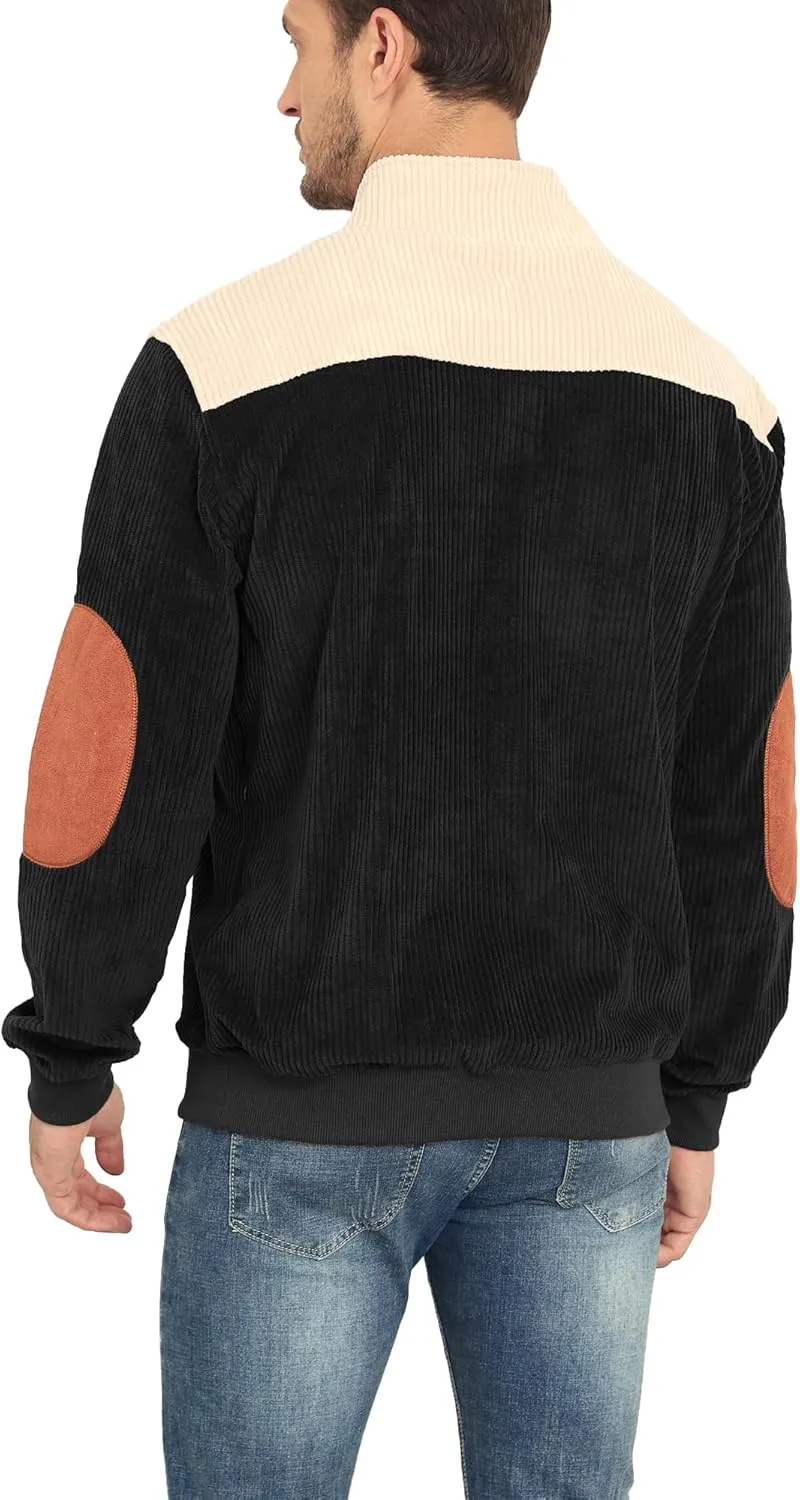 Men's Quarter Button Sweatshirts with Pocket Stand Collar Polo Pullover Sweater Long Sleeve Jacket Henley Waffle Knit Sweater