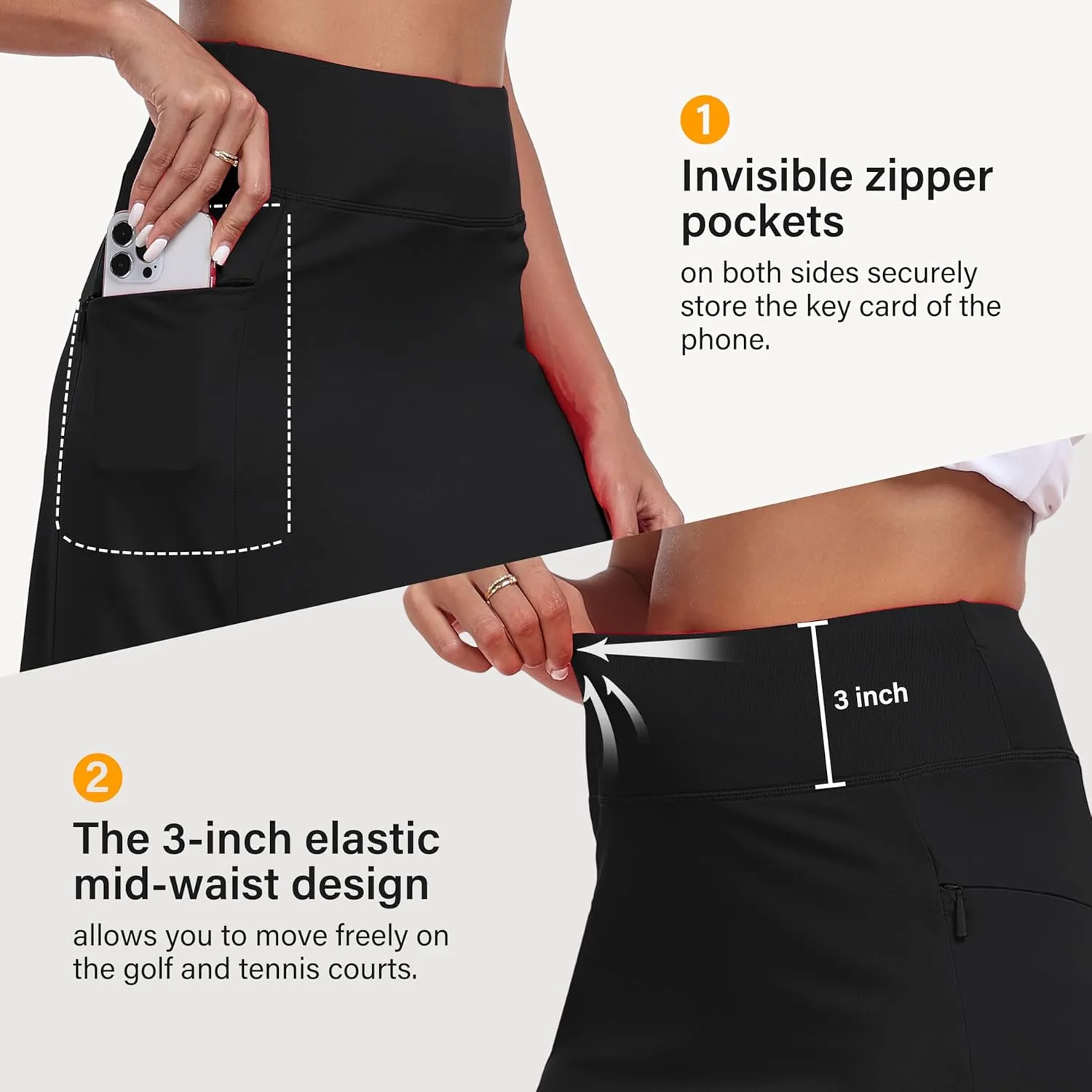 MoFiz Women's 20" Knee Length Golf Skorts Athletic Skirts Summer Casual Active Workout Sports Tennis Skirt with 4 Pockets