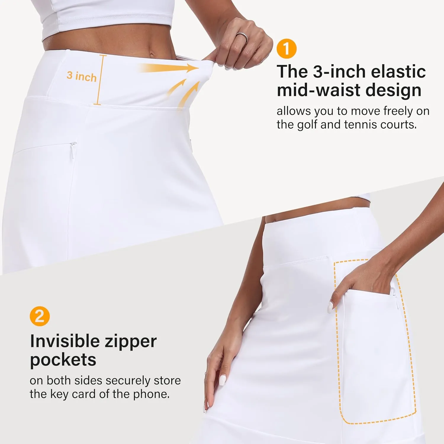 MoFiz Women's 20" Knee Length Golf Skorts Athletic Skirts Summer Casual Active Workout Sports Tennis Skirt with 4 Pockets
