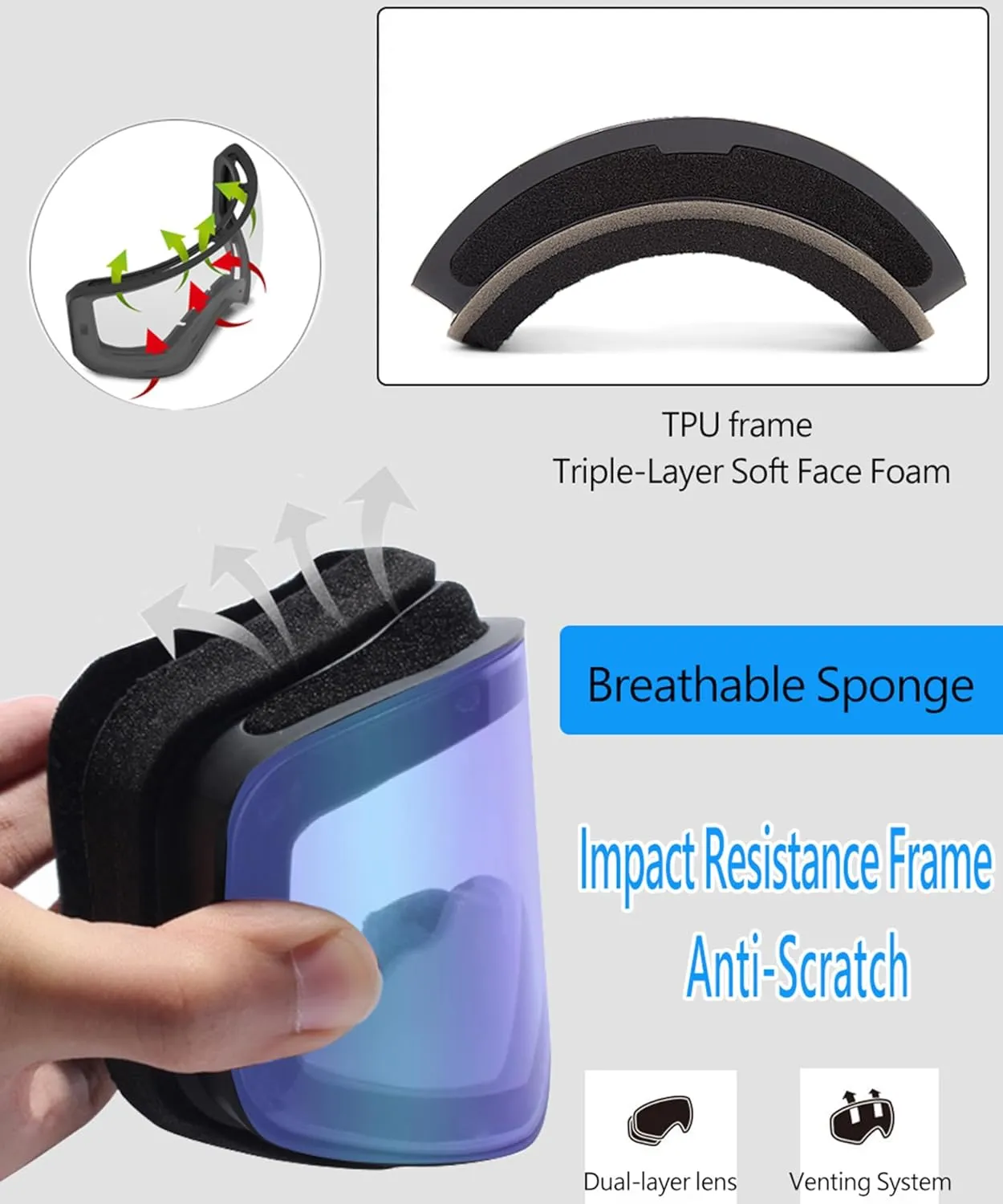 OTG Frameless Photochromic Ski Goggles Light Adaptive PRO Anti-Fog, UV Protection Snowboard/Snow Goggles for Men Women