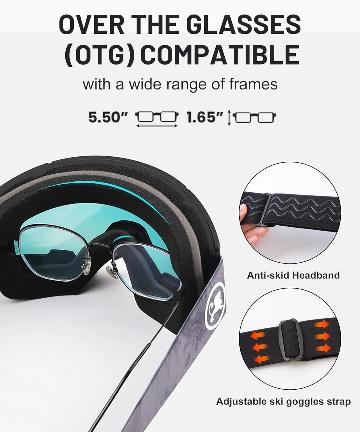 OTG Ski Goggles Interchangeable Lens Snow/Snowboard Goggles -100% UV400 Protection for Women Men Adult